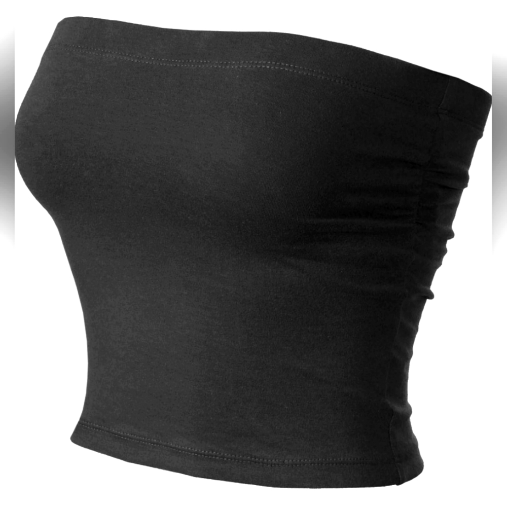 Women's Medium Black Basic Casual Ruched Side Stretchy Tube Top NWOT